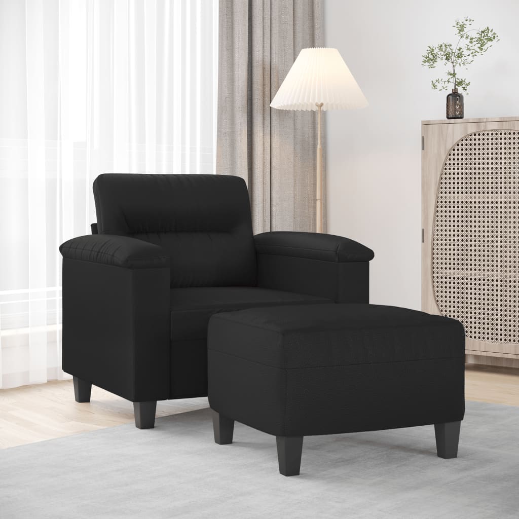 Fotoliu canapea cu taburet, negru, 60 cm, piele ecologica — imaginea 2