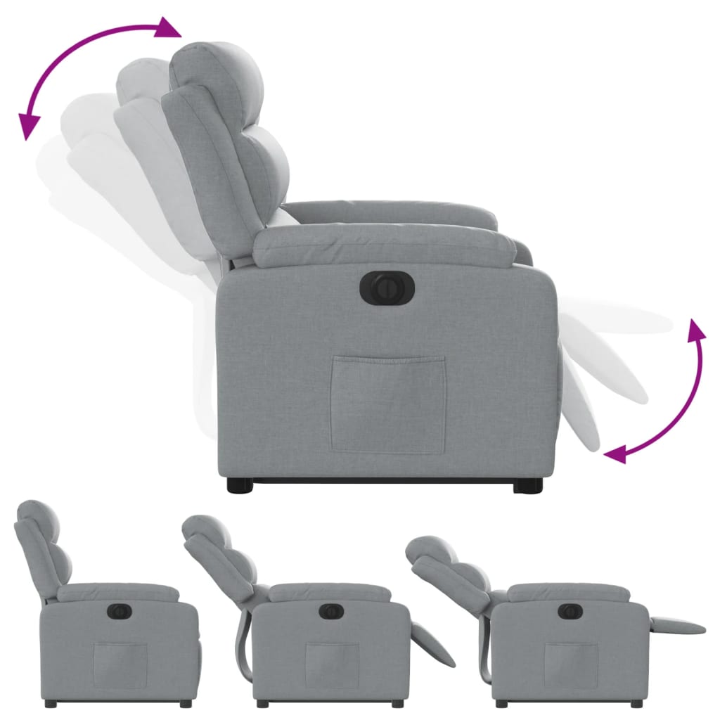 Fotoliu electric rabatabil cu ridicare, gri deschis, textil — imaginea 6