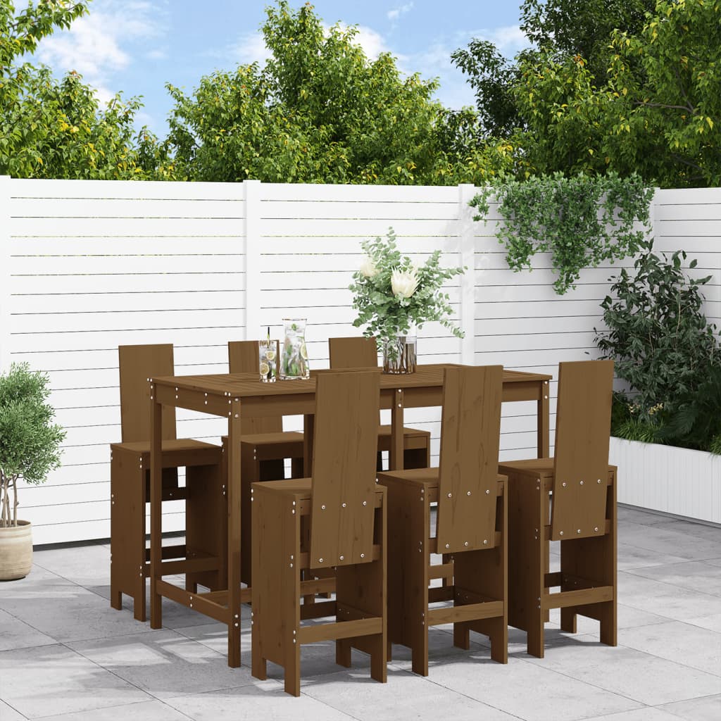 Set bar de gradina, 7 piese, maro miere, lemn masiv de pin — imaginea 2