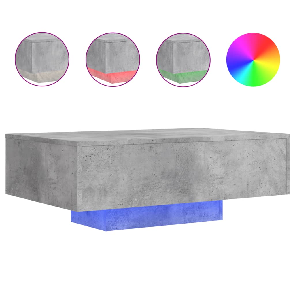 Masuta de cafea cu lumini LED, gri beton, 85x55x31 cm