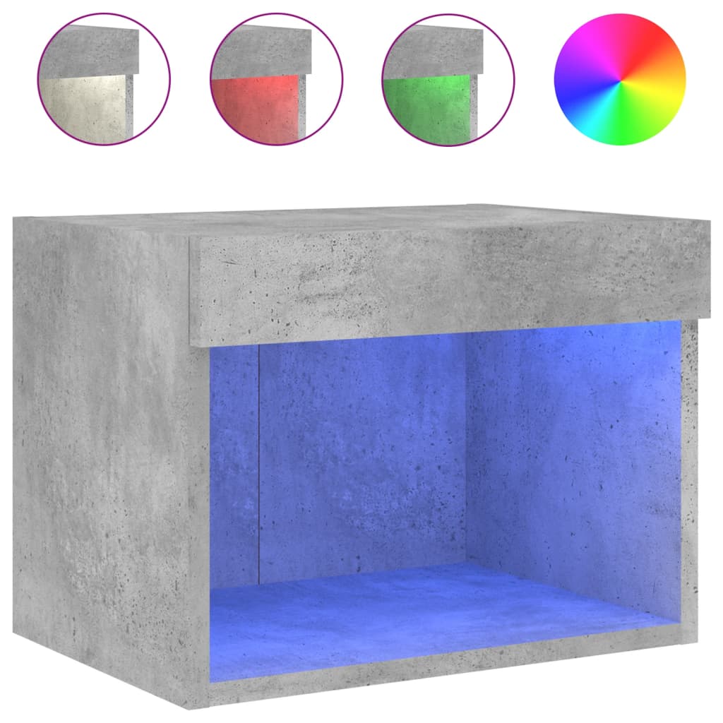 Noptiera cu lumini LED montata pe perete, gri beton