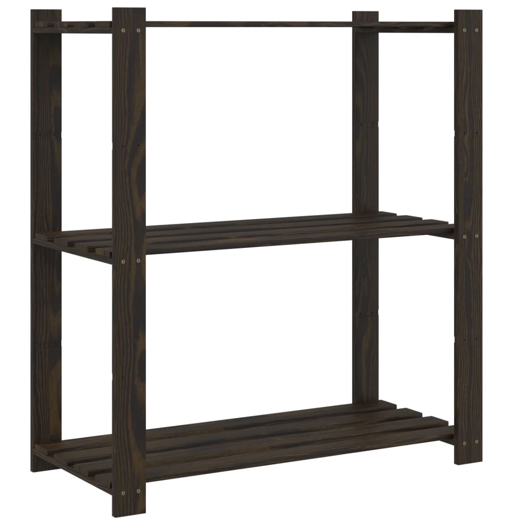 Suport depozitare 3 niveluri, negru, 80x38x90cm, lemn masiv pin