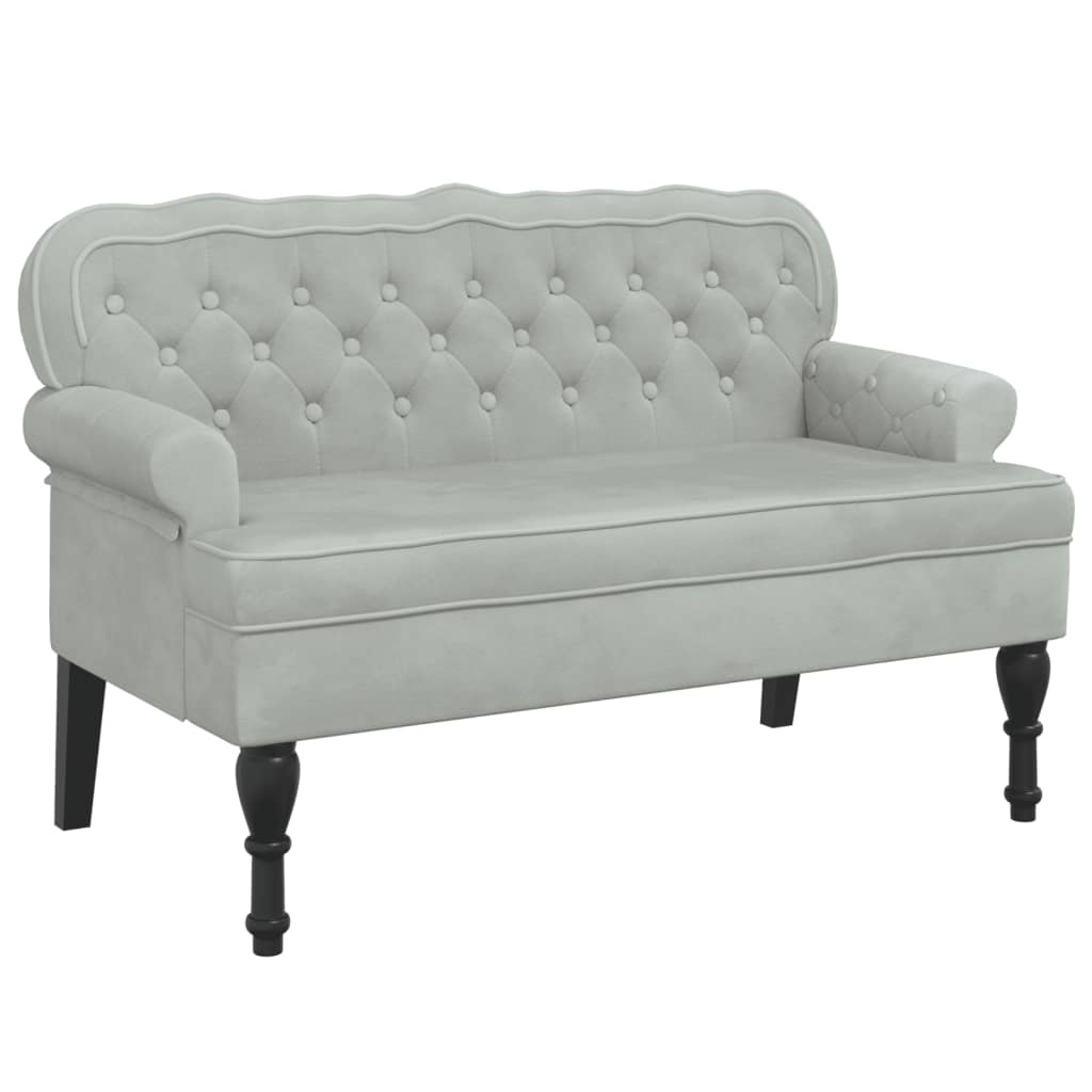 Bancheta cu spatar, gri deschis, 119,5x64,5x75 cm, catifea