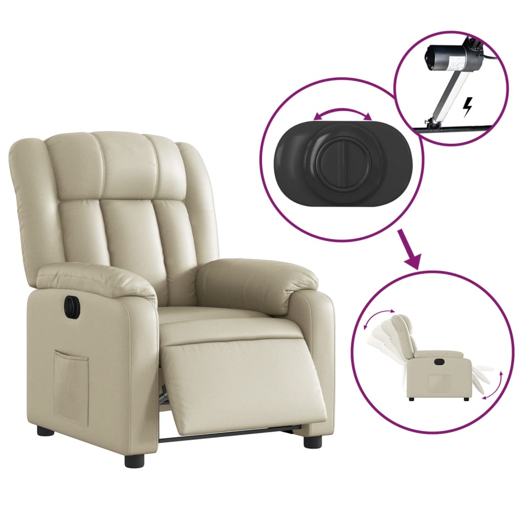Fotoliu rabatabil electric, crem, piele ecologica — imaginea 5
