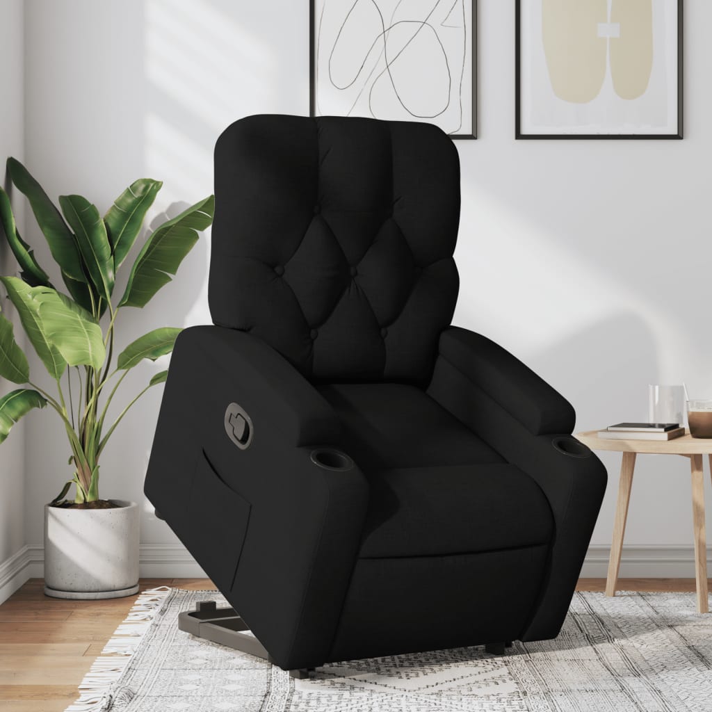 Fotoliu rabatabil cu ridicare pe verticala, negru, textil — imaginea 2