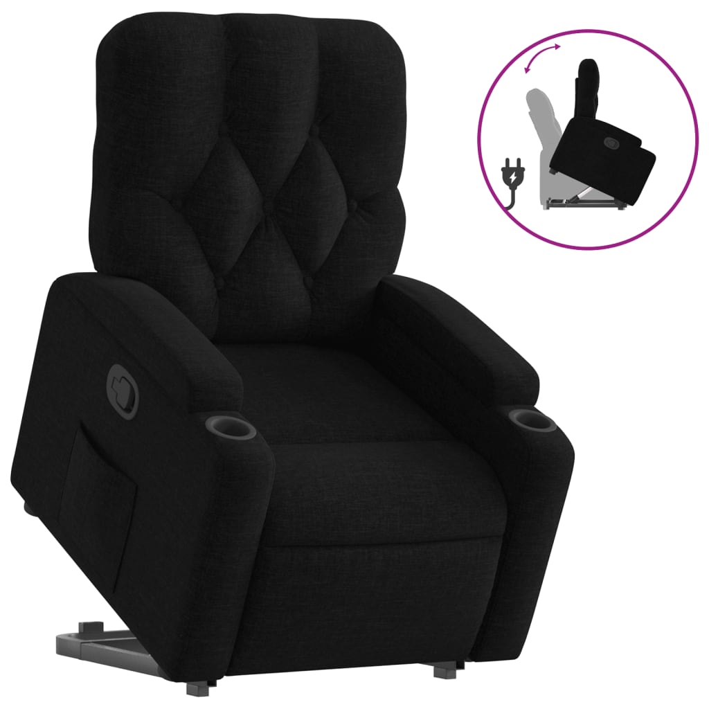 Fotoliu rabatabil cu ridicare pe verticala, negru, textil — imaginea 5