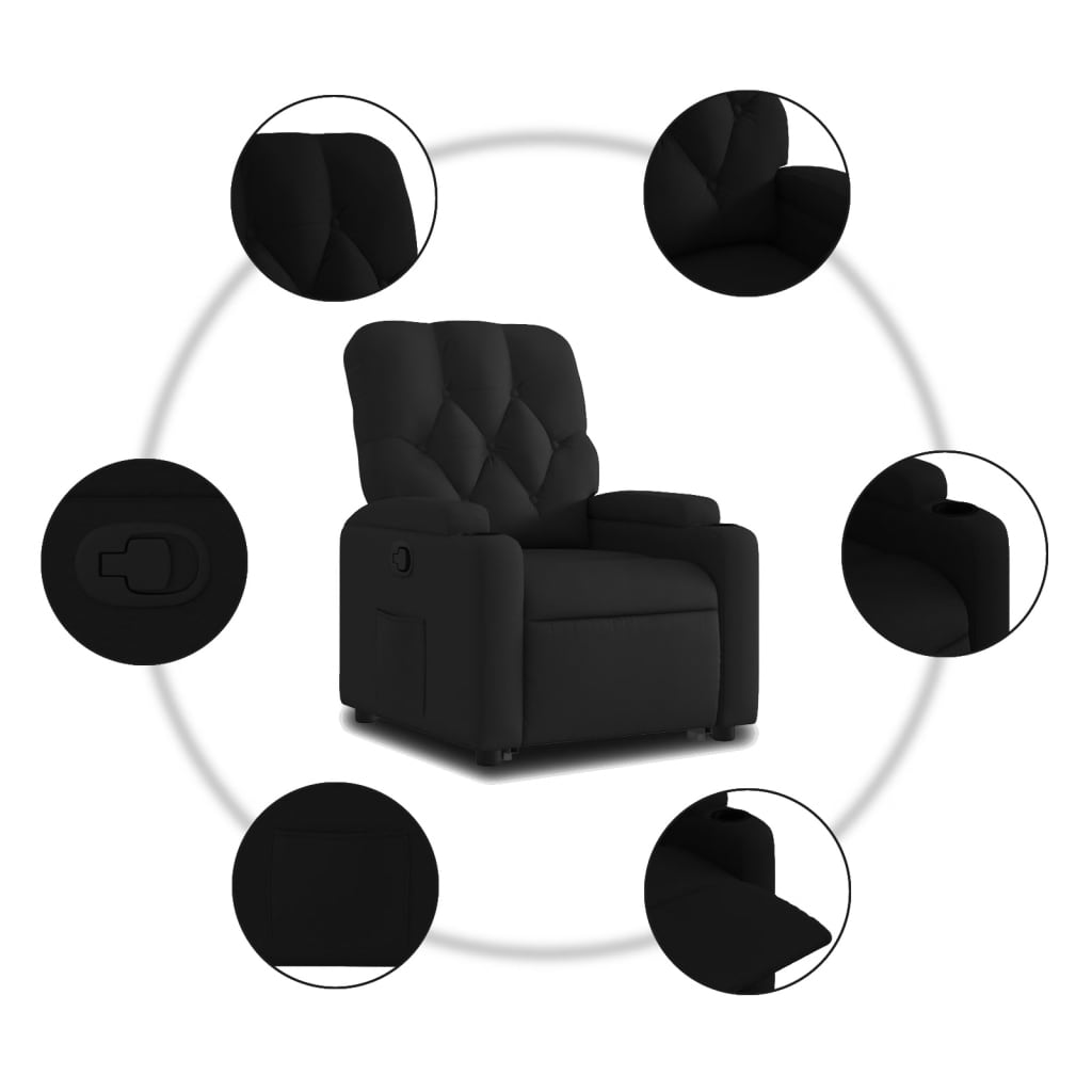 Fotoliu rabatabil cu ridicare pe verticala, negru, textil — imaginea 7