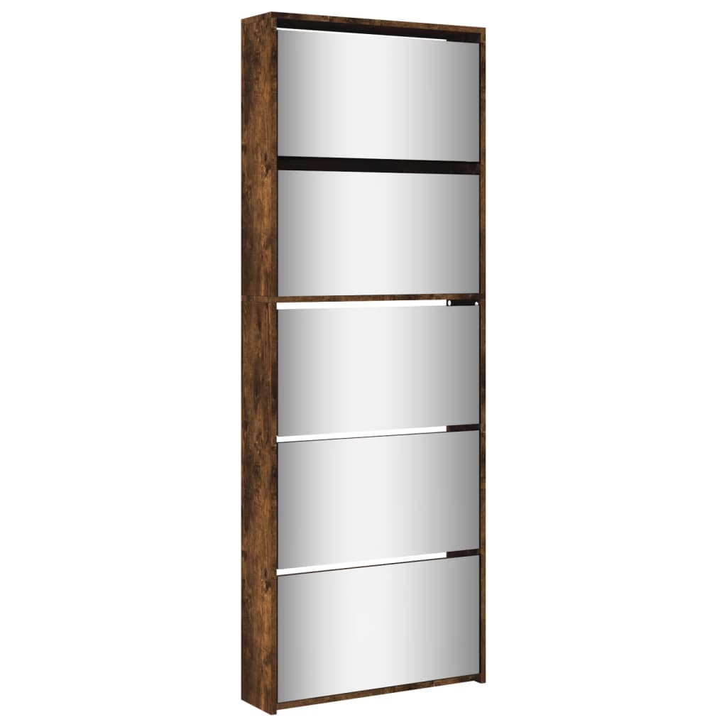 Pantofar cu oglinda, 5 niveluri, stejar fumuriu, 63x17x169,5 cm