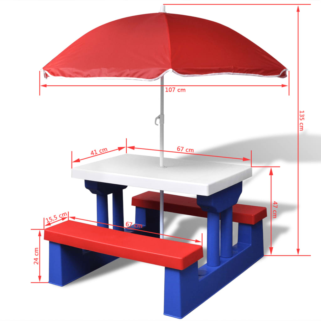 Masa de picnic pentru copii cu banci & umbrela - 4 | YEO