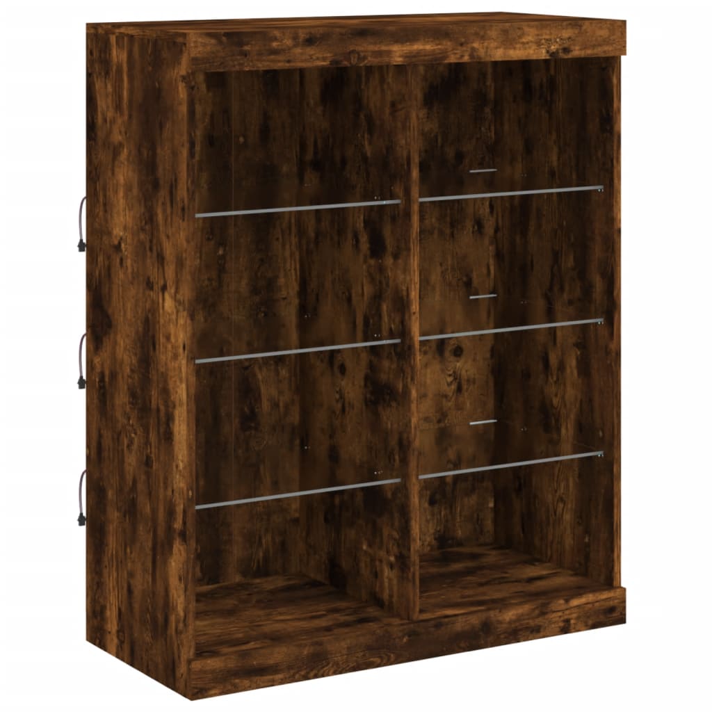 Servanta cu lumini LED, stejar fumuriu, 202x37x100 cm — imaginea 9
