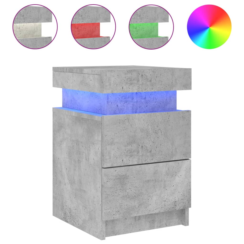 Noptiera cu lumini LED, gri beton, 35x39x55 cm