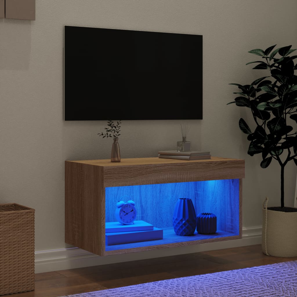 Comoda TV cu lumini LED, stejar sonoma, 60x30x30 cm — imaginea 3