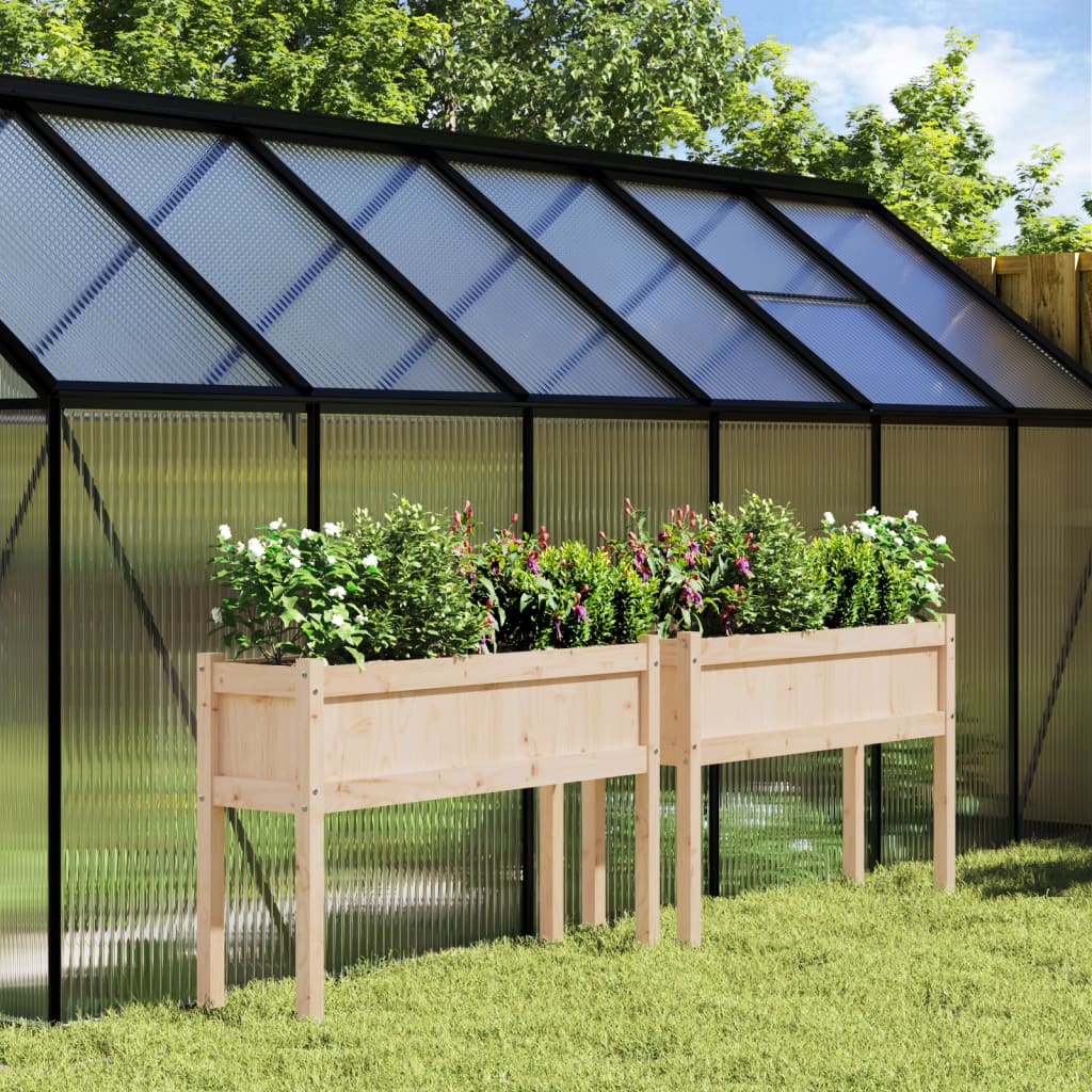 Jardiniere de gradina cu picioare, 2 buc., lemn masiv de pin — imaginea 2