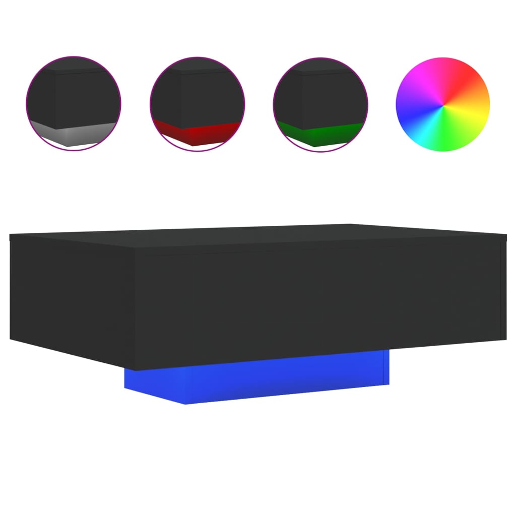 Masuta de cafea cu lumini LED, negru, 85x55x31 cm