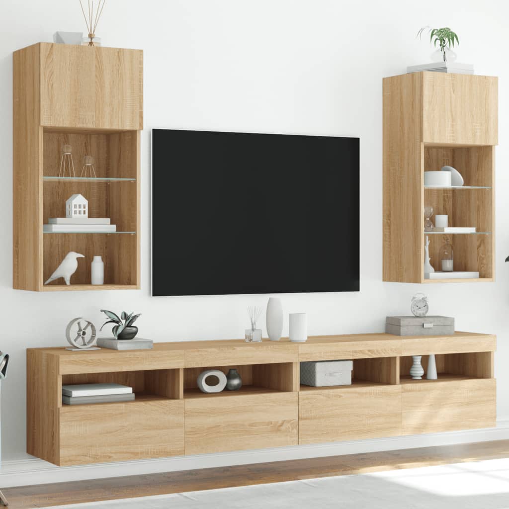 Comode TV cu lumini LED, 2 buc., stejar sonoma, 40,5x30x90 cm — imaginea 2