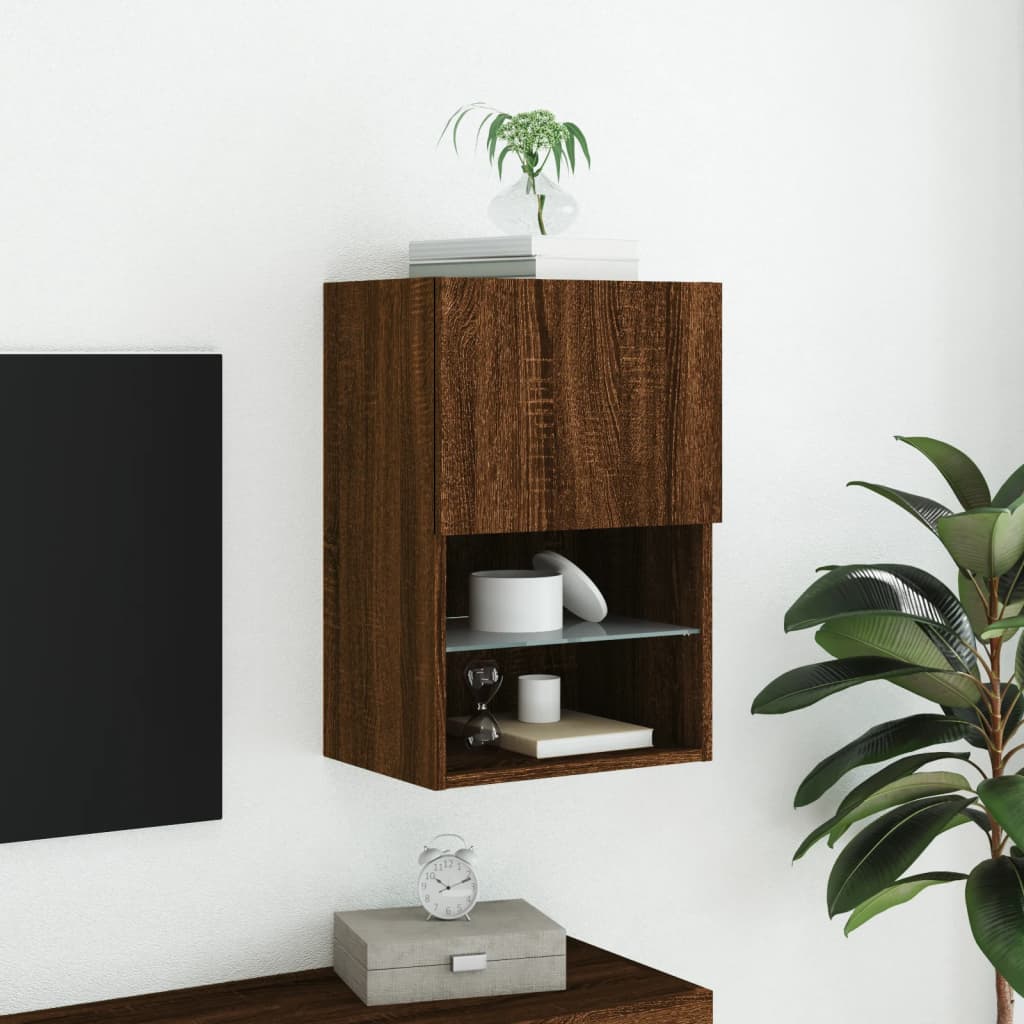 Comoda TV cu lumini LED, stejar maro, 40,5x30x60 cm — imaginea 4