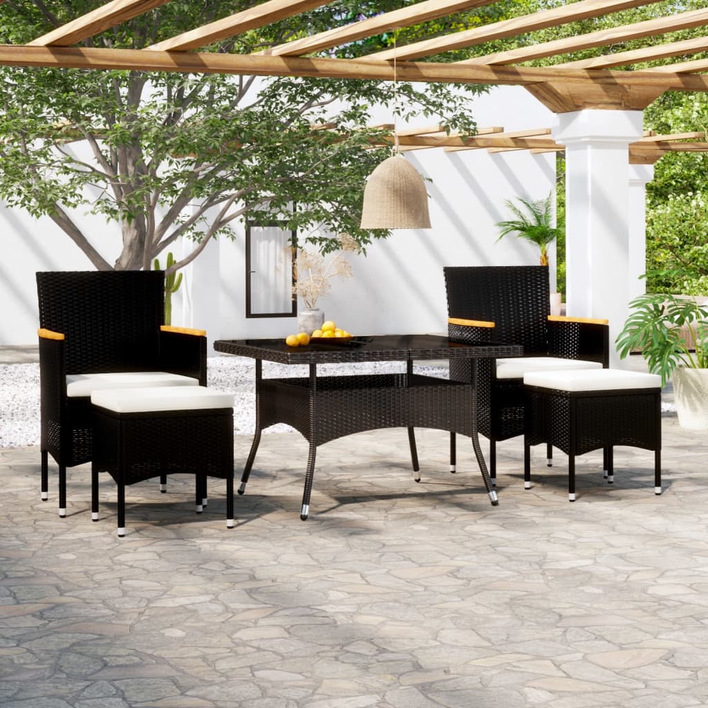 Set mobilier gradina, 5 piese, negru, poliratan/sticla tratata — imaginea 2