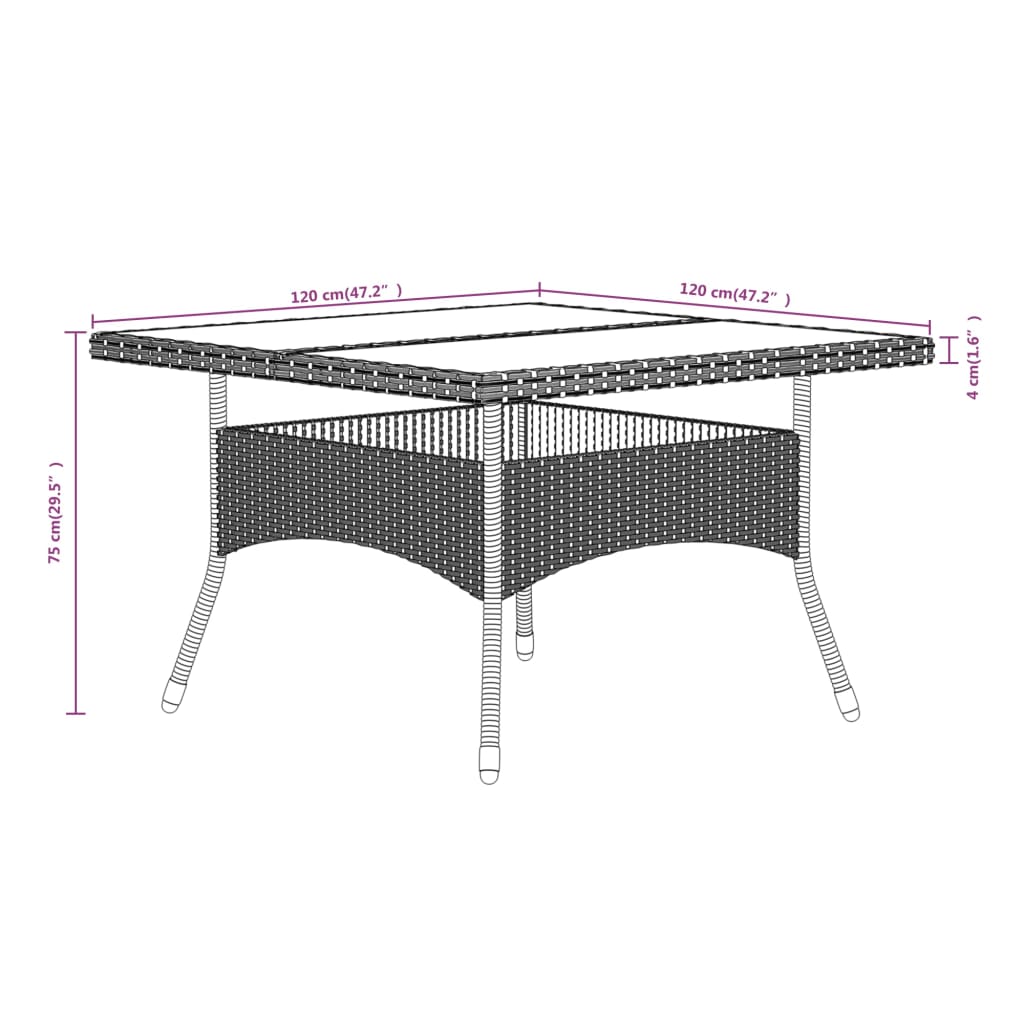 Set mobilier gradina, 5 piese, negru, poliratan/sticla tratata — imaginea 11