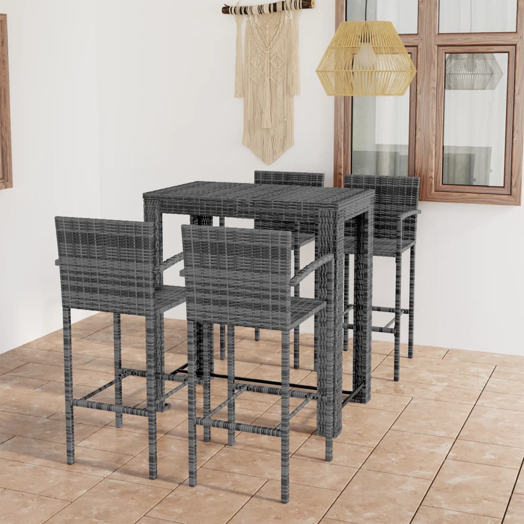 Set bar exterior cu cotiera, 5 piese, gri, poliratan — imaginea 2