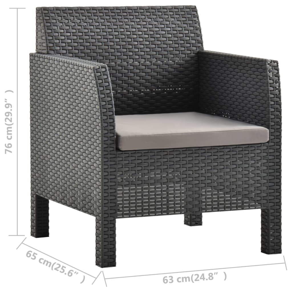 Set mobilier de gradina cu perne, 2 piese, antracit, PP ratan — imaginea 8
