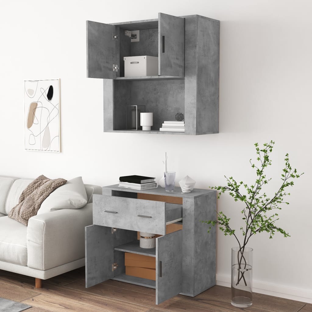 Dulap inalt, gri beton, lemn compozit — imaginea 5