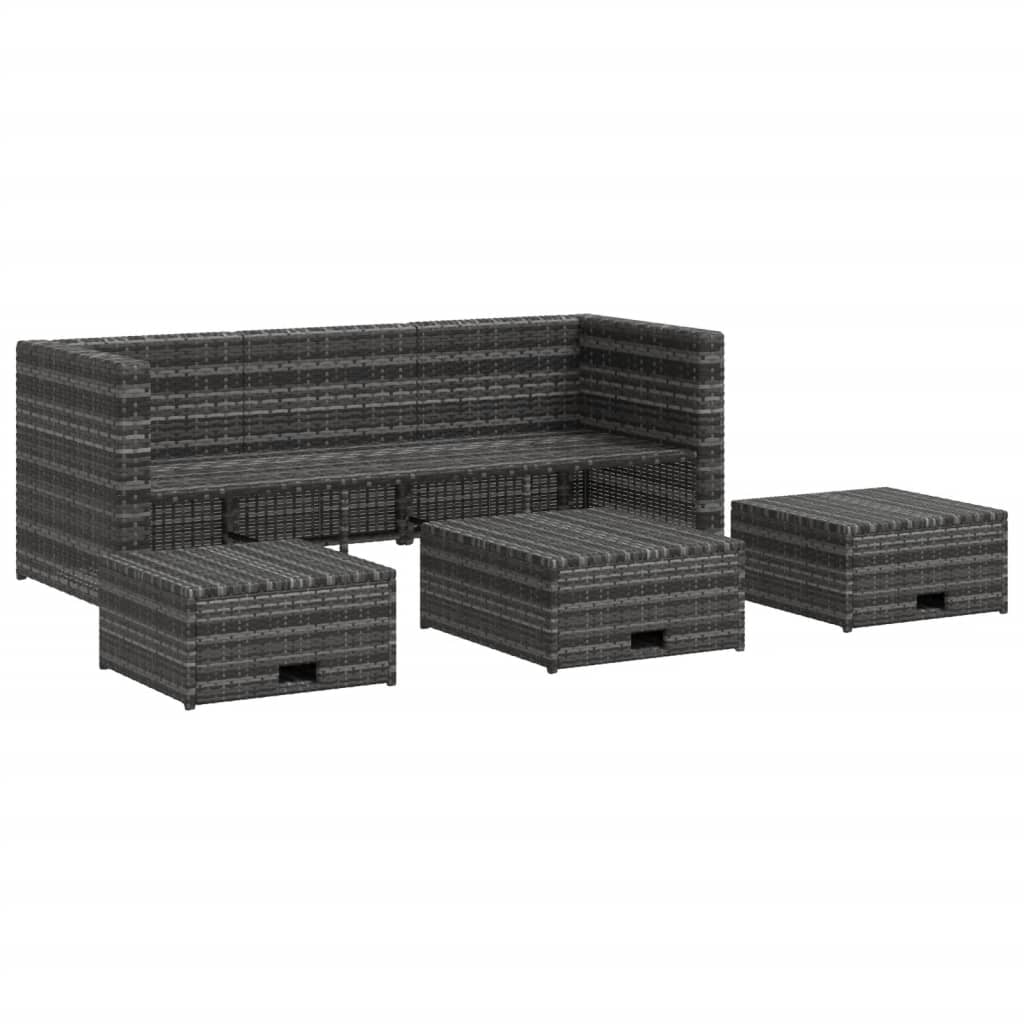 Set mobilier de gradina cu perne, 4 piese, poliratan, gri — imaginea 4