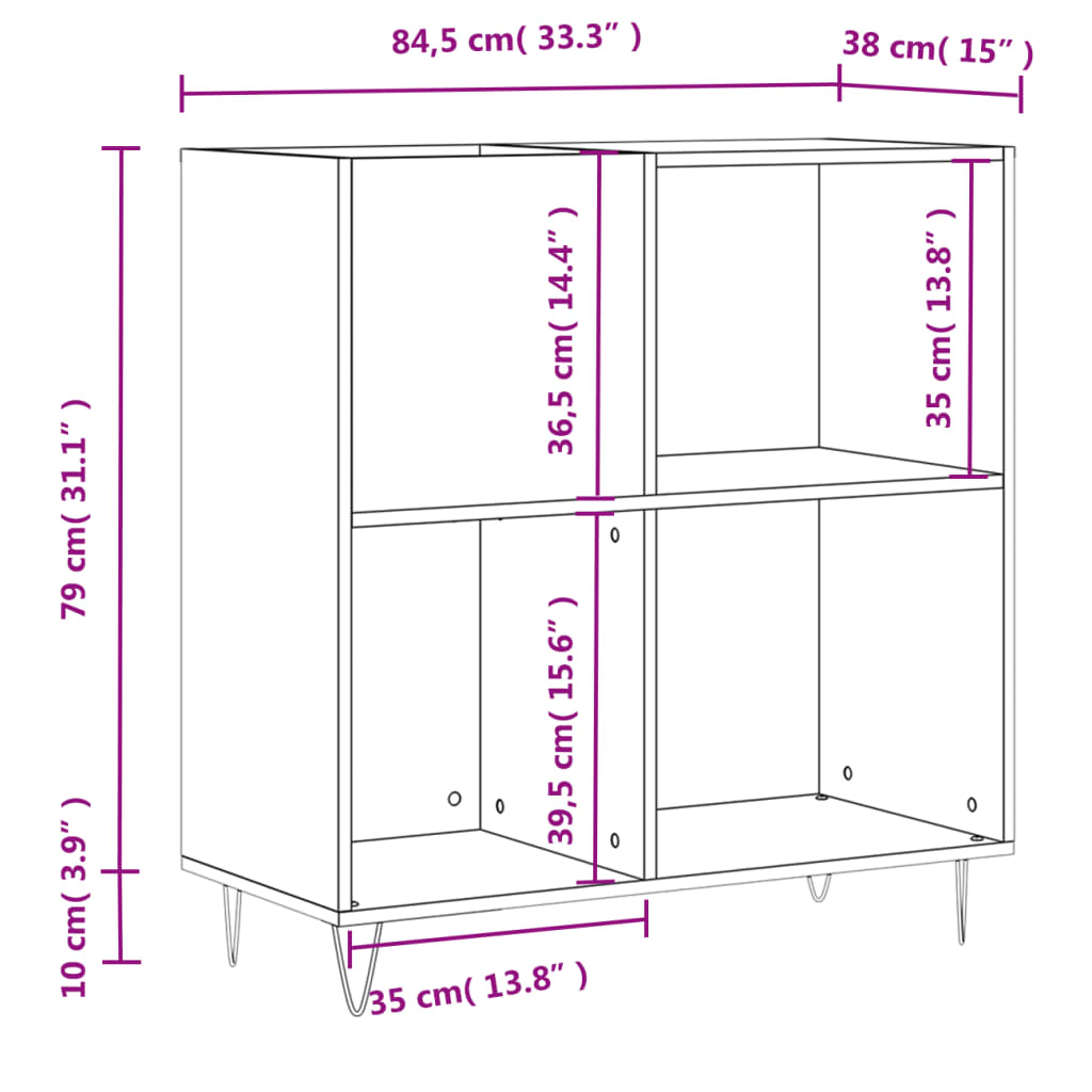 Dulap pentru discuri gri sonoma 84,5x38x89 cm lemn compozit — imaginea 10