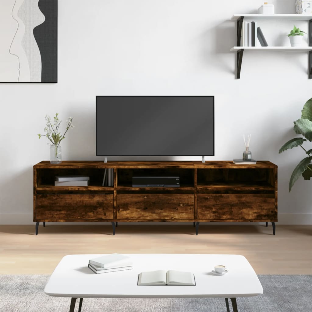 Comoda TV, stejar fumuriu, 150x30x44,5 cm, lemn prelucrat — imaginea 2