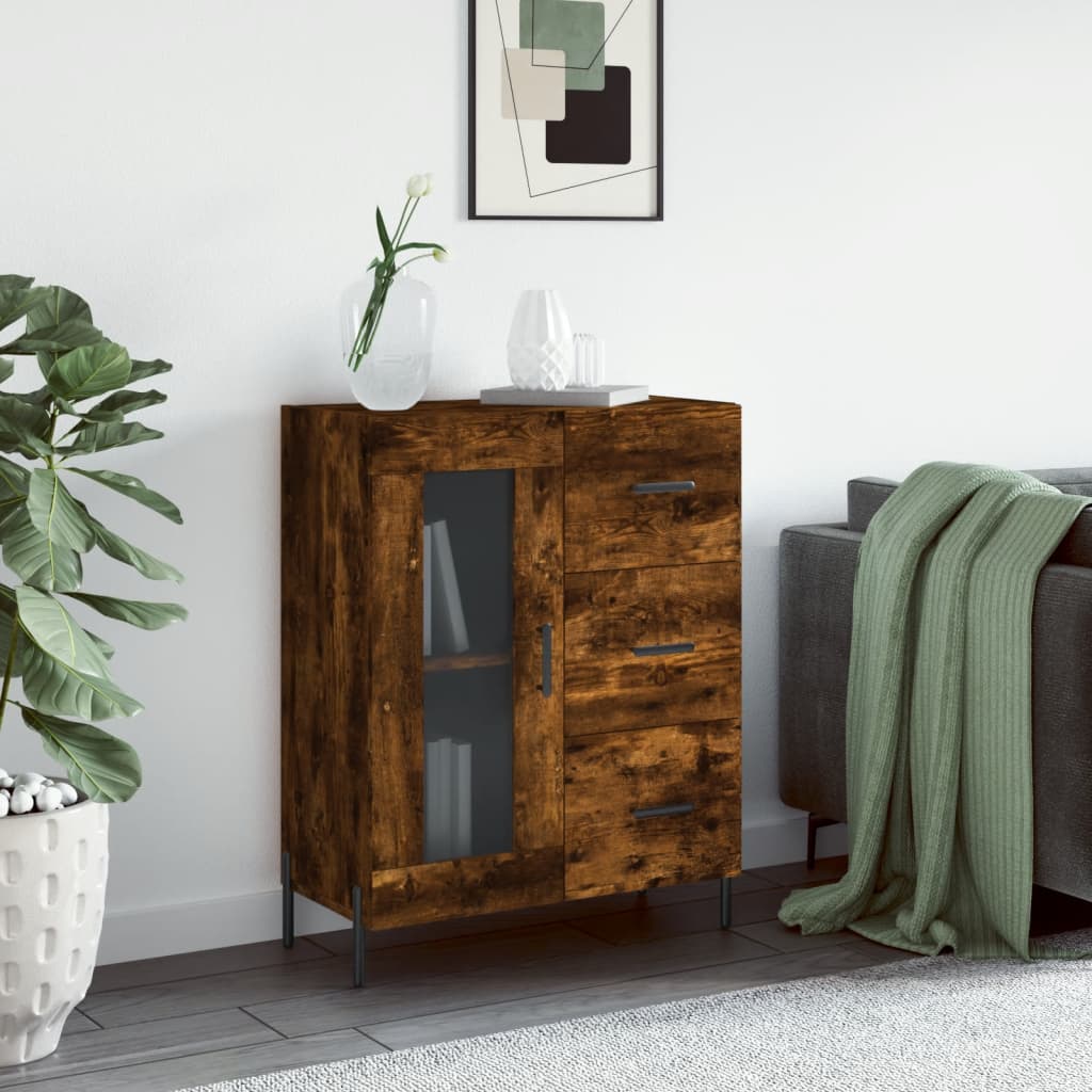 Servanta, stejar fumuriu, 69,5x34x90 cm, lemn compozit — imaginea 2