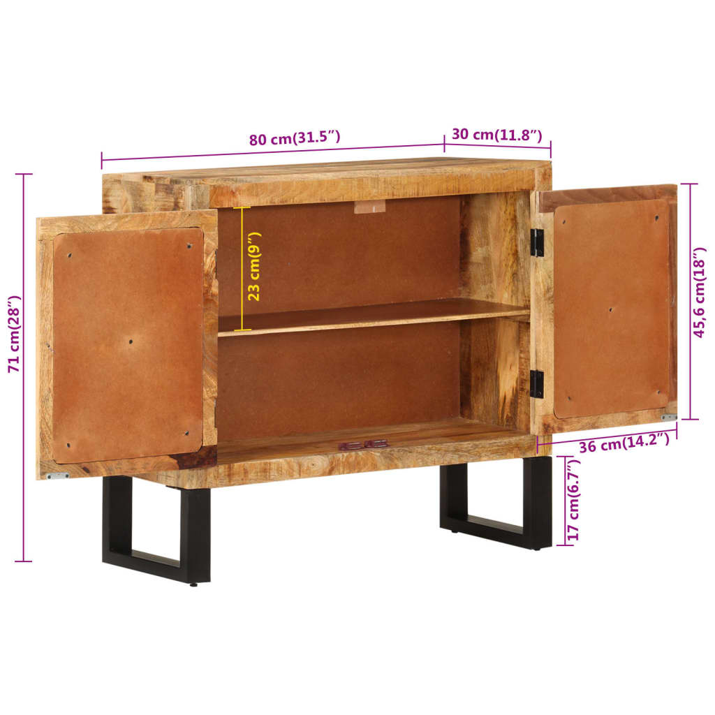 Servanta, 80x30x71 cm, lemn masiv de mango brut si metal — imaginea 8
