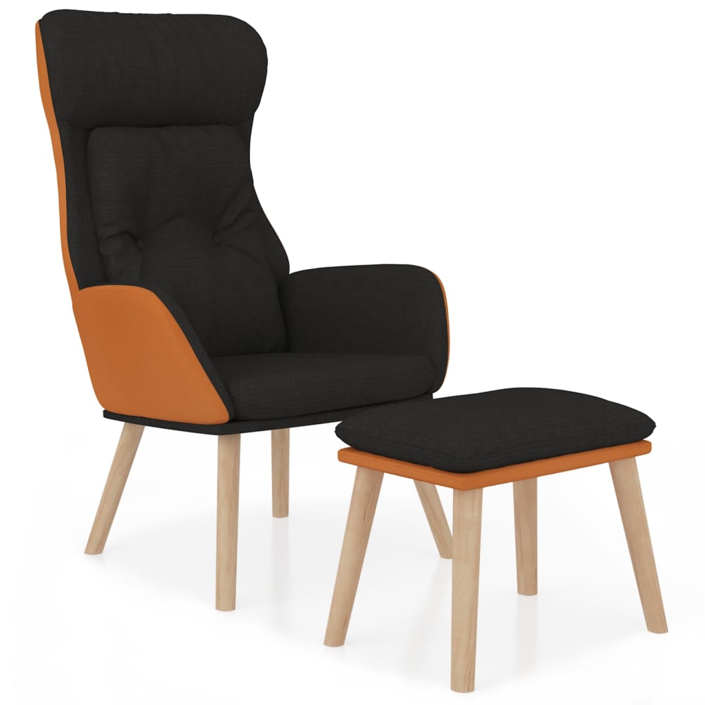 Fotoliu de relaxare cu taburet, negru, piele ecologica/textil