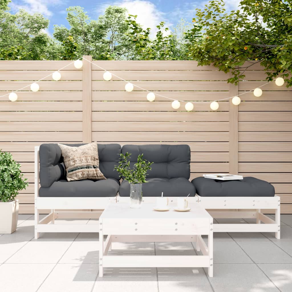 Set mobilier relaxare de gradina, 4 piese, alb, lemn masiv pin — imaginea 2