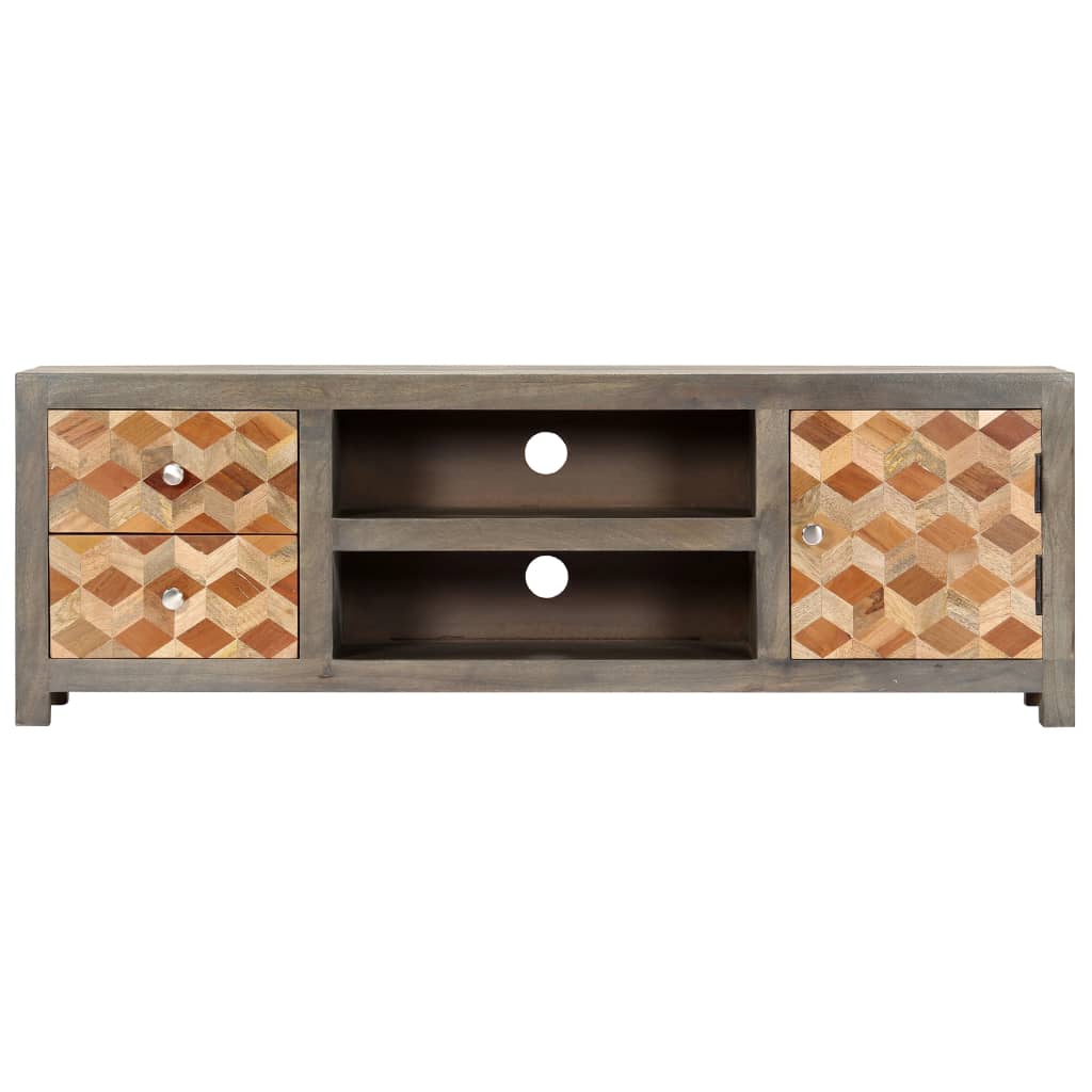 Comoda TV, gri, 120 x 30 x 40 cm, lemn masiv de mango — imaginea 3