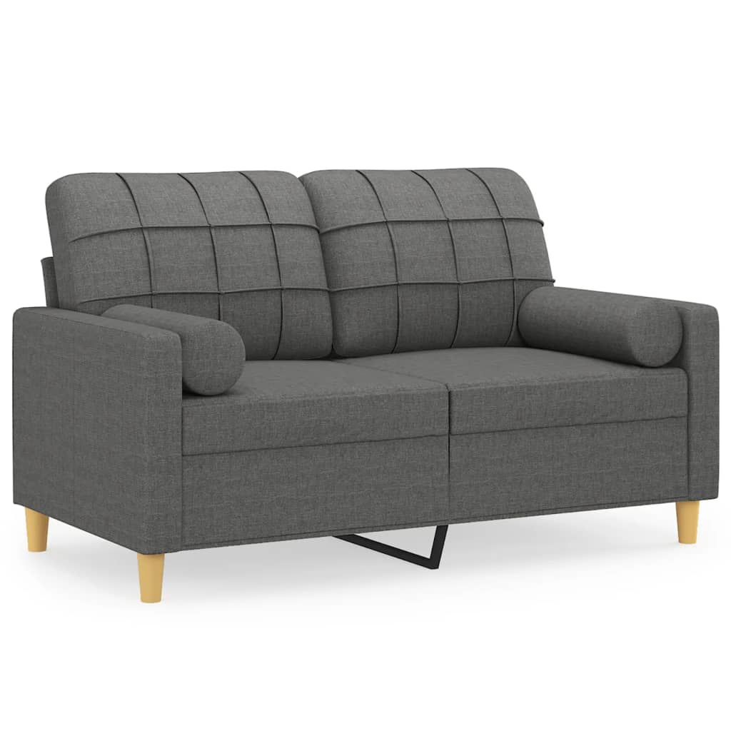 Canapea cu 2 locuri cu pernute, gri inchis, 120 cm, textil