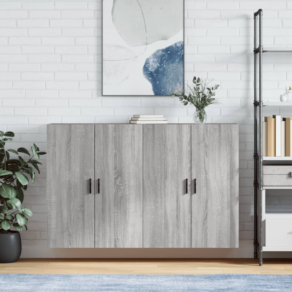 Dulapuri montate pe perete, 2 buc, gri sonoma, 69,5x34x90 cm, model negru cu canelură — imaginea 2