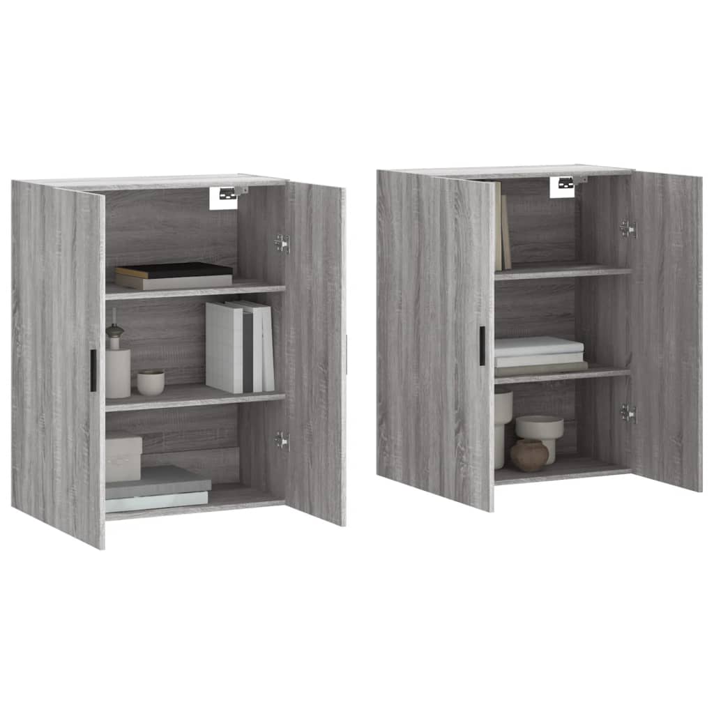 Dulapuri montate pe perete, 2 buc, gri sonoma, 69,5x34x90 cm, model negru cu canelură — imaginea 3