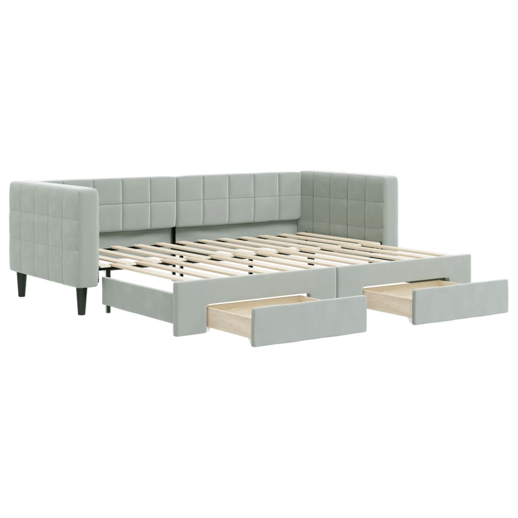 Pat de zi cu extensie si sertare, gri deschis 80x200 cm catifea