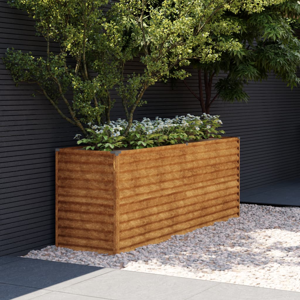 Strat inaltat de gradina, 196x50x69 cm, otel corten — imaginea 2