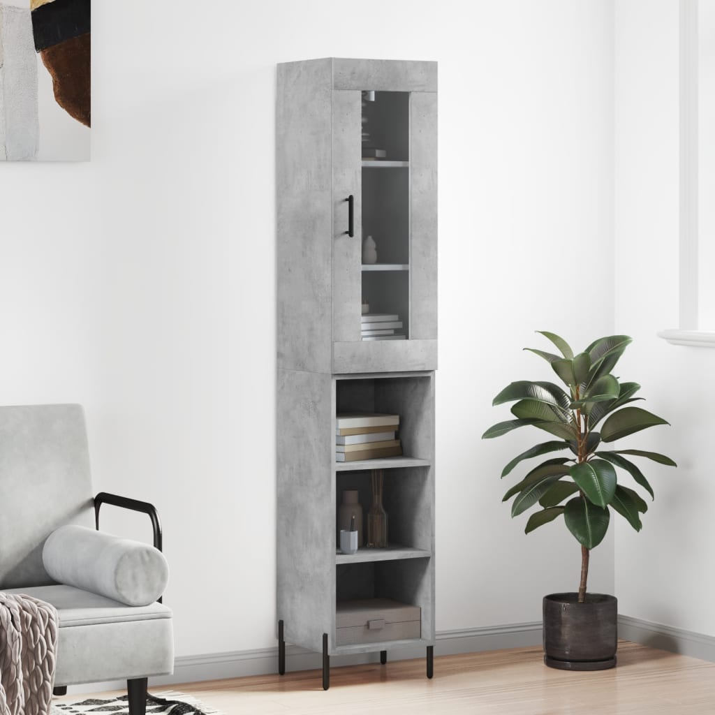 Dulap inalt, gri beton, 34,5x34x180 cm, lemn prelucrat — imaginea 2
