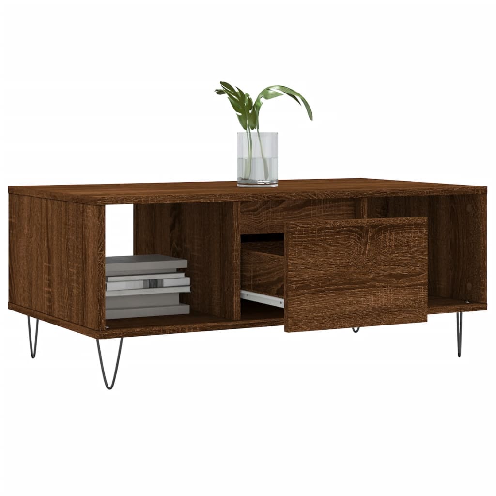 Masuta de cafea, stejar maro, 90x50x36,5 cm, lemn prelucrat — imaginea 4