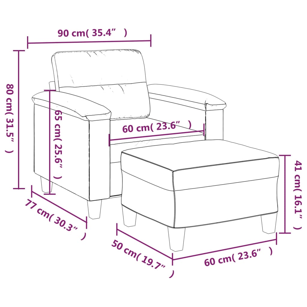 Fotoliu canapea cu taburet, cappuccino, 60 cm, piele ecologica — imaginea 7