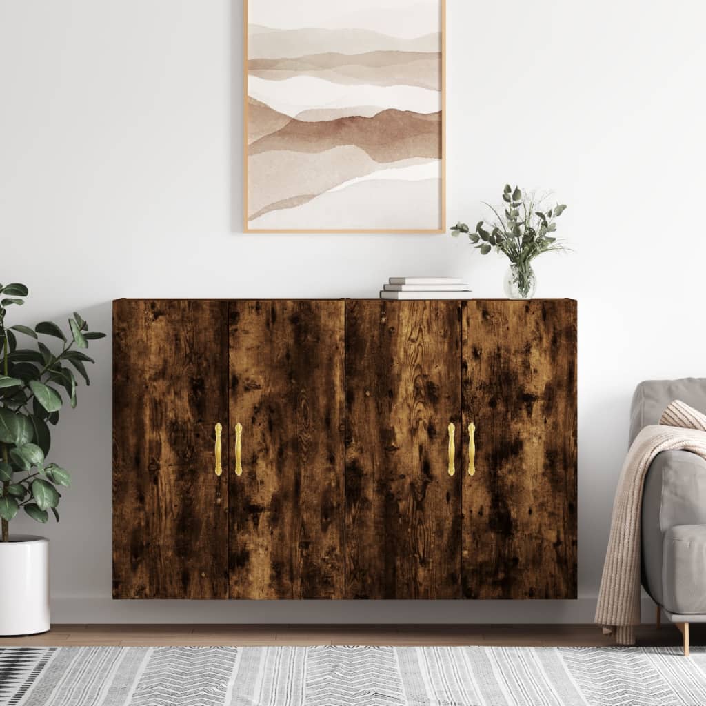 Dulapuri montate pe perete, 2 buc, stejar afumat, 69,5x34x90 cm, model auriu model frunză — imaginea 2