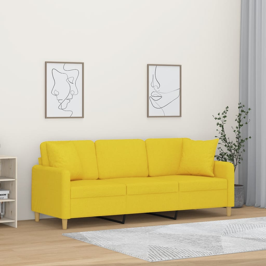 Canapea cu 3 locuri cu pernute, galben deschis, 180 cm, textil — imaginea 2