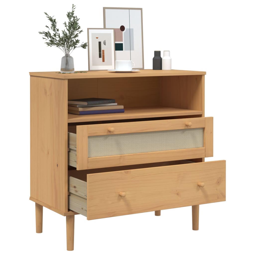 Servanta SENJA, aspect ratan maro, 80x40x80 cm, lemn masiv pin — imaginea 4