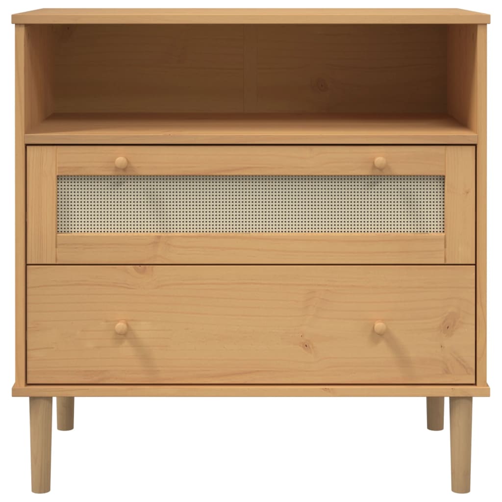 Servanta SENJA, aspect ratan maro, 80x40x80 cm, lemn masiv pin — imaginea 5