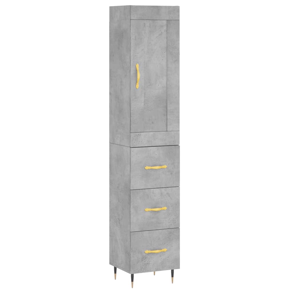 Dulap inalt, gri beton, 34,5x34x180 cm, lemn prelucrat