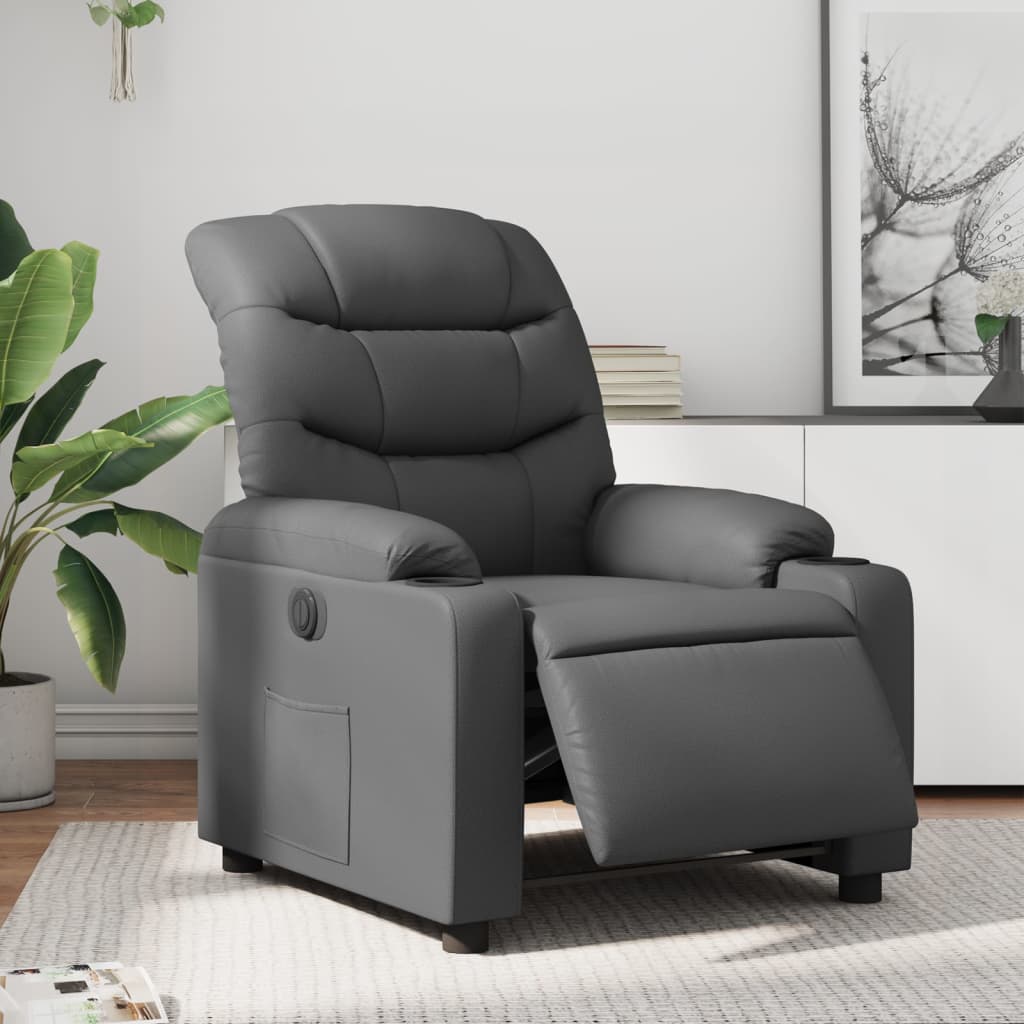 Fotoliu rabatabil electric, gri, piele ecologica — imaginea 2