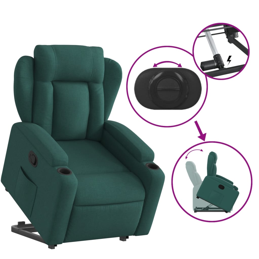 Fotoliu rabatabil ridicare pe verticala, verde inchis, textil — imaginea 5