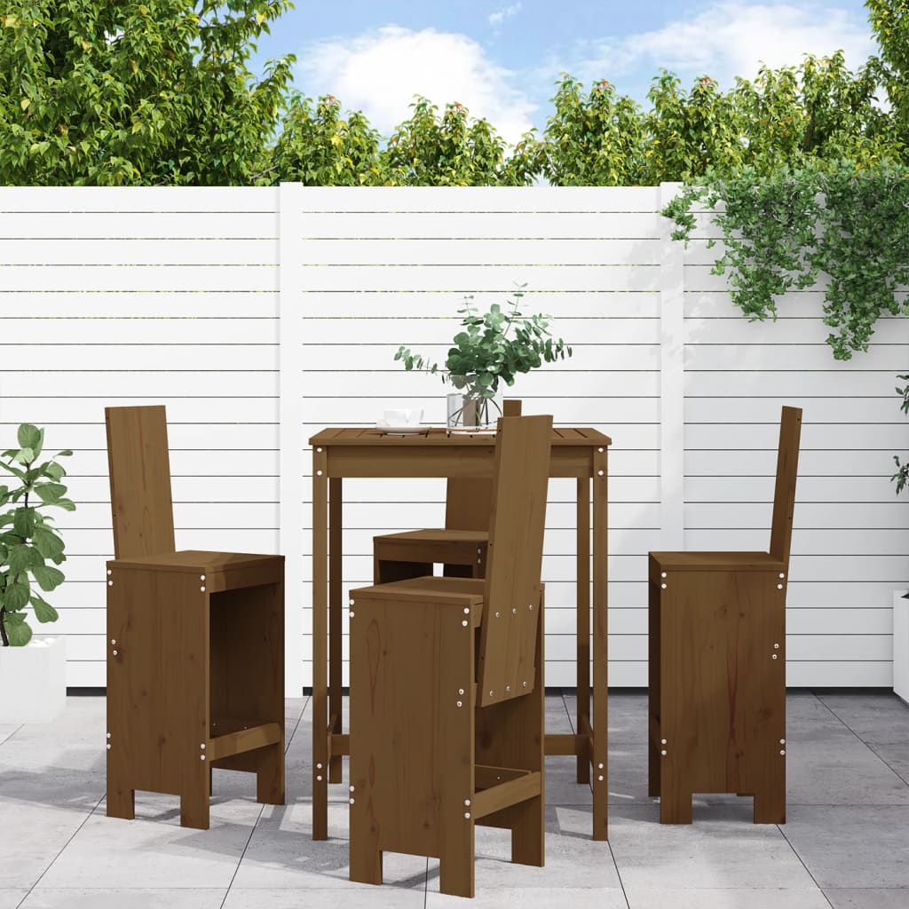 Set mobilier bar de gradina, 5 piese, maro miere lemn masiv pin — imaginea 2