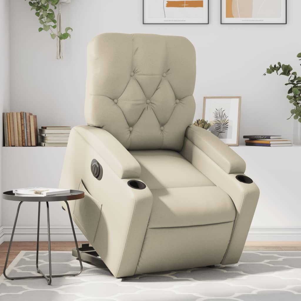 Fotoliu rabatabil electric cu ridicare, crem, piele ecologica — imaginea 2